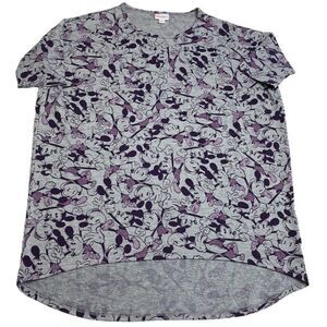 LuLaRoe Irma Disney Mickey Mouse Purple Gray‎ Tunic High Low Top sz Small